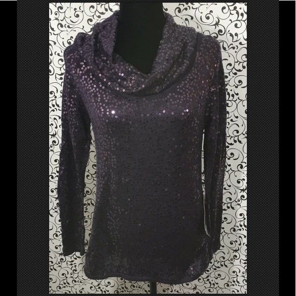 IMAN Sweaters - Iman Platinum Collect. Purple Cowl Sequin Sweater